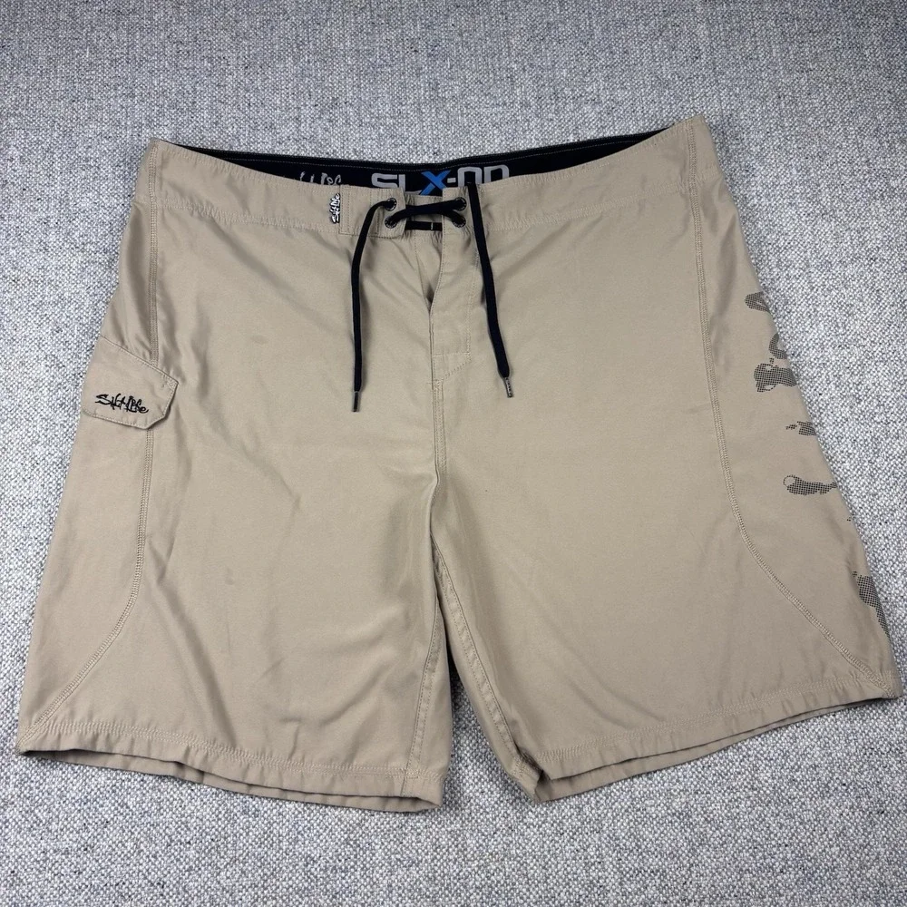 Salt Life SLX-QD Men's Board Shorts Tan Khaki Swim Trunks Size 42